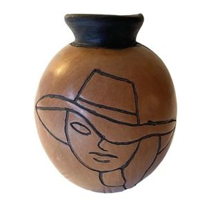 Carlos Nuñez Pottery Vase Woman Silhouette Signed